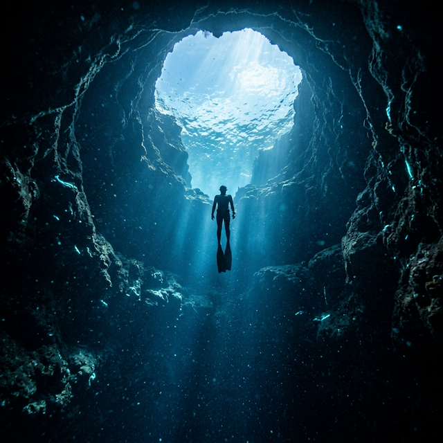 The Great Blue Hole Diver Silhouette